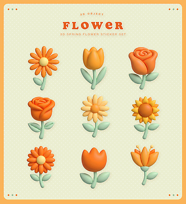 식물 계절 꽃 3D 봄 파일형식 스티커 세트 모양 컬러 장식 아이템 디자인 고객 상품 그래픽 디지털 편집이미지 편집3D PSD 오브젝트 봄꽃