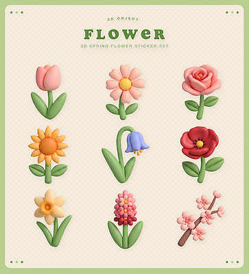 식물 계절 꽃 3D 봄 파일형식 스티커 디자인 튤립 해바라기 장미 용수철 컬러 잎 편집이미지 편집3D PSD 오브젝트 봄꽃