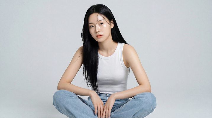 헤어스타일 옷 컬러 바지 모션 사람 CG 파일형식 AI포토 모델 스튜디오 앉기 흰색 상의 청바지 검은머리 포즈 여자 패션 촬영 백그라운드 편집이미지 편집실사 JPG 의료성형뷰티 AI콘텐츠 AI인물포토