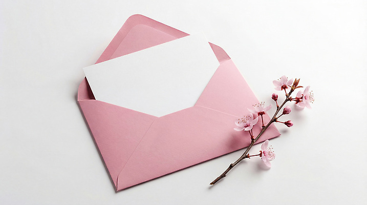 JPG 편집이미지 디자인 꽃 분홍색 백그라운드 봉투 벚꽃 흰색 기록 편지 편지지 책상 오브젝트 전달 장면 정리 편집실사 AI컴퓨터그래픽 AI콘텐츠 식물 컬러 가구 CG 파일형식