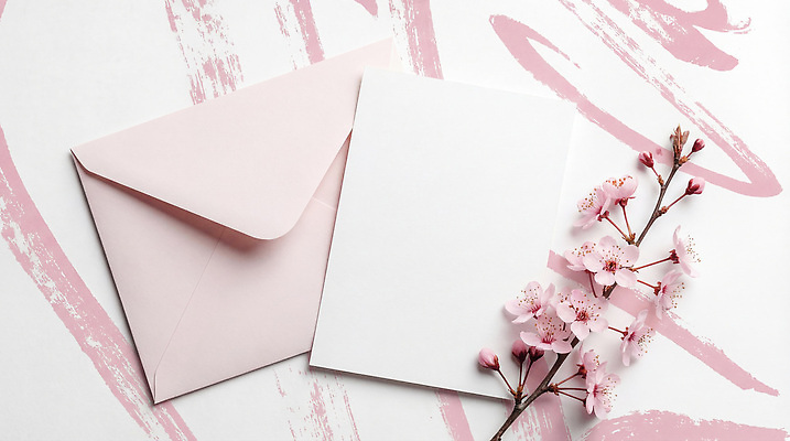 JPG 편집이미지 디자인 꽃 종이 예술 분홍색 백그라운드 자연 봉투 장식 사무실 벚꽃 편지 편지지 문서 비어있는 편집실사 AI컴퓨터그래픽 AI콘텐츠 식물 컬러 비즈니스 CG 생태계 파일형식