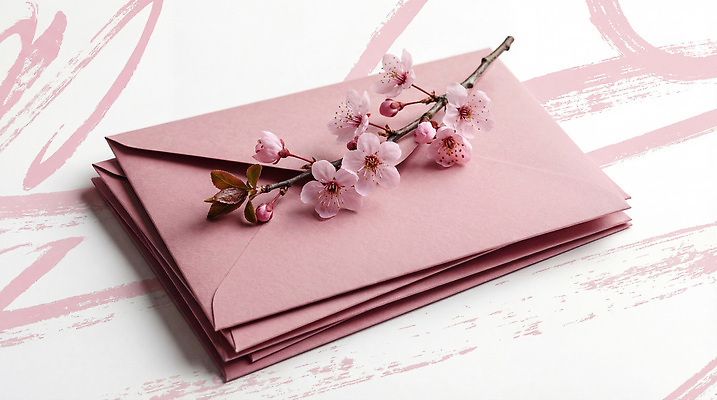 JPG 편집이미지 디자인 꽃 분홍색 컬러 재료 자연 봉투 장식 상자 벚꽃 편지 배열 편지지 오브젝트 정리 나란히 편집실사 AI컴퓨터그래픽 AI콘텐츠 식물 CG 생태계 파일형식