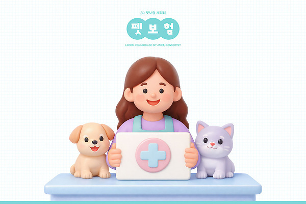 동물 컨셉 포유류 의학 관계 병원 전자제품 스마트기기 반려동물 3D 의사 개 보험 파일형식 수의사 강아지 고양이 동물병원 태블릿 사람 치료 친구 귀여움 캐릭터 직업 편집이미지 편집3D PSD 동물보험