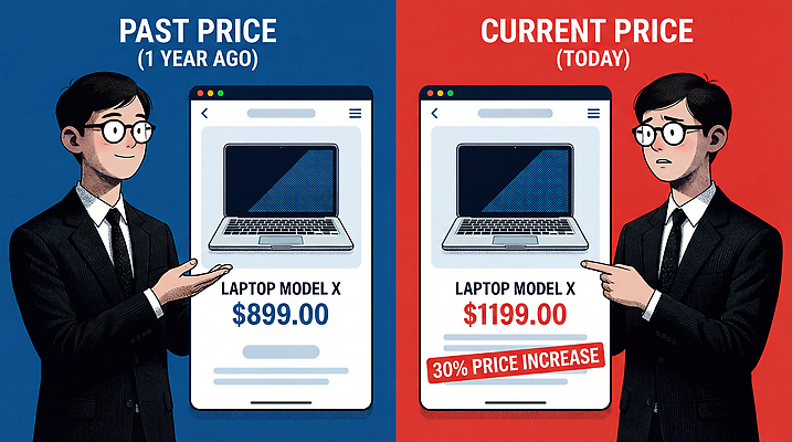 컨셉 돈 모션 표정 사람 경제 전자제품 쇼핑 파일형식 AI콘텐츠 가격 노트북 모델 상승 비교 남자 현재 과거 설명 찡그림 달러 고객 구매 자료 마케팅 디자인 정보 변화 일러스트 국내일러스트 JPG 인플레이션 AI일러스트