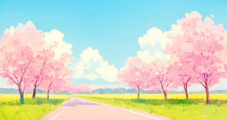 JPG 공원 꽃 도로 길 컬러 여행 일러스트 자연 하늘 풍경 일상 봄 벚꽃 벚나무 숲 뷰티풀 경관 국내일러스트 AI일러스트 AI콘텐츠 나무 식물 계절 공공시설 교통시설 라이프 생태계 파일형식