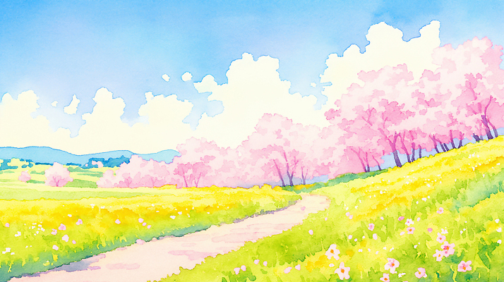 식물 계절 꽃 컬러 컨셉 생태계 파일형식 봄 하늘 길 초원 풍경 나무 분홍색 노란색 자연 휴식 여행 사계절 밝음 일과 JPG 일러스트 벚꽃 국내일러스트