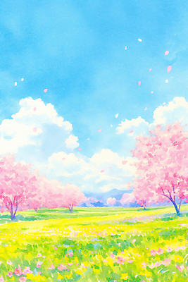 JPG 나무 공원 꽃 분홍색 일러스트 자연 하늘 날씨 풍경 초원 야외 햇빛 봄 벚꽃 뷰티풀 풍경화 국내일러스트 AI일러스트 AI콘텐츠 식물 계절 공공시설 컬러 태양 그림 생태계 파일형식