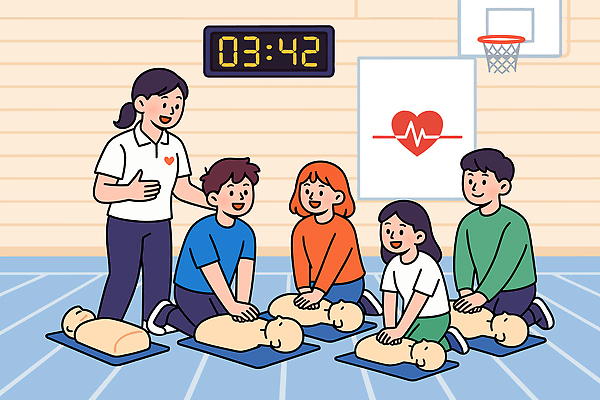 직업 교육 컨셉 안전 치료 장기_의학 파일형식 벡터 심폐소생술 체육관 교사 연습 건강 응급치료 인형 안전교육 시간 심장 호흡 기술 그룹 함께함 학습 교양 생활 국내일러스트 일러스트 AI파일