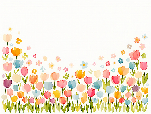 JPG 모양 식물 꽃 컬러 꽃밭 일러스트 자연 생명 사랑 풍경 잔디 정원 봄 기쁨 들꽃 튤립 뷰티풀 환상 국내일러스트 AI일러스트 AI콘텐츠 계절 감정 컨셉 생태계 파일형식