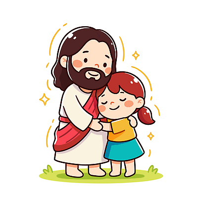 행복 종교 어린이 일러스트 가족 관계 포옹 따뜻함 사랑 웃음 믿음 성경 기쁨 예수 축복 그림 장면 동심 국내일러스트 AI파일 감정 컨셉 종교용품 안기 표정 사람 신_종교 파일형식 벡터