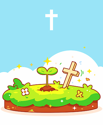 나무 식물 꽃 기독교 하늘색 십자가 일러스트 자연 하늘 생명 풍경 초원 파란색 평화 환경 정원 성장 국내일러스트 AI파일 종교 컬러 컨셉 생태계 파일형식 벡터