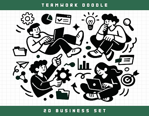 다수 컨셉 비즈니스 사람 전자제품 파일형식 벡터 협력 여러명 노트북 아이디어 모션 작업 그래프 도구 디자인 생각 창의력 그룹 목표 회의 정보 전달 창조 결과 일러스트 국내일러스트 AI파일