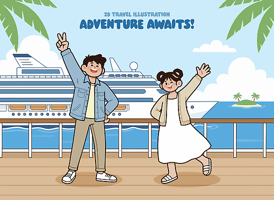 손 바다 섬 여행 백그라운드 일러스트 풍경 소녀 소년 해변 여름 로맨틱 도전 크루즈 즐거움 호기심 이미지 Illustration 국내일러스트 AI파일 계절 여자 남자 감정 어린이 컨셉 배_교통 신체부위 파일형식 벡터