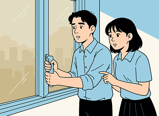 응시 여자 남자 일러스트 창문 교실 모션 회의 실내 대화 손잡이 친구 관찰 도시 긴장 관심 기침 미세먼지 국내일러스트 AI파일 시선 교육 감정 비즈니스 학교 관계 말하기 사람 내부 먼지 파일형식 벡터