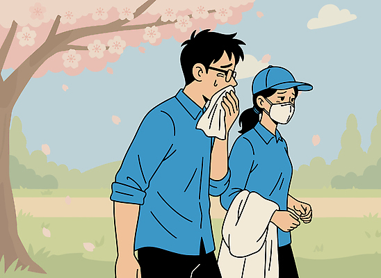 나무 공원 여자 남자 꽃 얼굴 일러스트 모션 자연 거리 건강 마스크 여러명 일상 걷기 봄 위생 외출 손수건 기침 미세먼지 국내일러스트 AI파일 식물 계절 공공시설 다수 사람 라이프 신체부위 생태계 먼지 파일형식 벡터