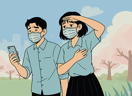 나무 손 커플 공원 꽃 감정 일러스트 모션 거리 대화 마스크 사람 일상 스마트폰 벚꽃 확인 조경 주말 기침 이마 미세먼지 국내일러스트 AI파일 식물 공공시설 관계 말하기 라이프 신체부위 핸드폰 스마트기기 먼지 파일형식 벡터