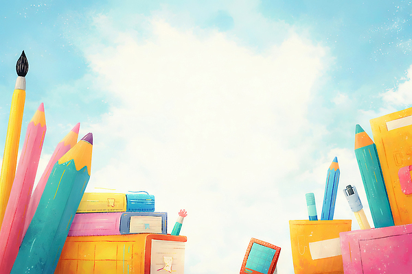 JPG 디자인 예술 컬러 백그라운드 일러스트 학교 하늘 문구용품 학용품 색연필 그래픽 학습 연필 공책 도구 오브젝트 크레파스 정리 필통 창의성 국내일러스트 교육 필기구 파일형식