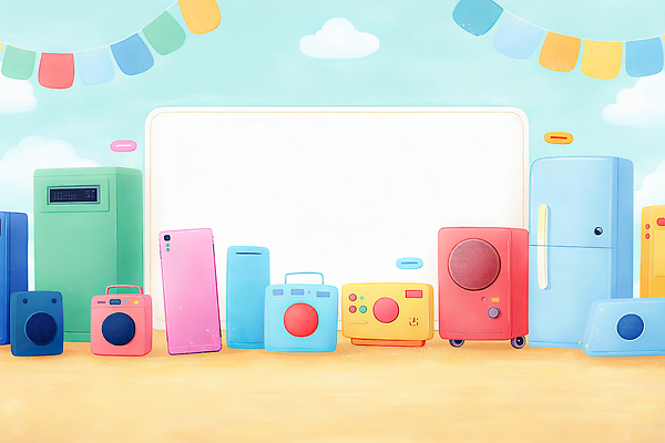 JPG 디자인 음악 컬러 백그라운드 일러스트 가정 탁자 집안 장식 카메라 스피커 공간 장비 가전제품 상품 전화기 정리 냉장고 세탁기 스타일 국내일러스트 AI일러스트 AI콘텐츠 음향기기 가구 문화예술 실내 전자제품 파일형식