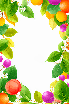 JPG 식물 디자인 계절 컬러 백그라운드 잎 과일 일러스트 자연 프레임 장식 여름 노란색 정원 보라색 과일나무 경계 그림 국내일러스트 AI일러스트 AI콘텐츠 나무 생태계 파일형식