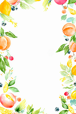 JPG 식물 디자인 컬러 백그라운드 잎 과일 일러스트 자연 디저트 수채화 프레임 장식 여름 식사 그리기 레몬 블루베리 산딸기 복숭아 뷰티풀 국내일러스트 AI일러스트 AI콘텐츠 계절 음식 모션 생태계 파일형식