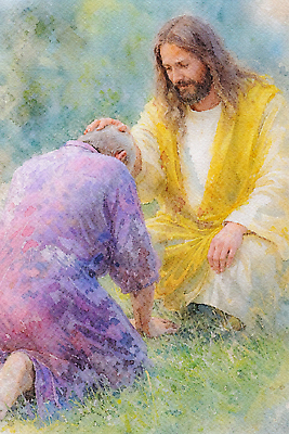 JPG 주간 손 종교 일러스트 자연 사람 머리 평화 힘 기도 예수 영혼 축복 연결 무릎 장면 치유 국내일러스트 AI일러스트 AI콘텐츠 자연요소 컨셉 신체부위 신_종교 생태계 파일형식