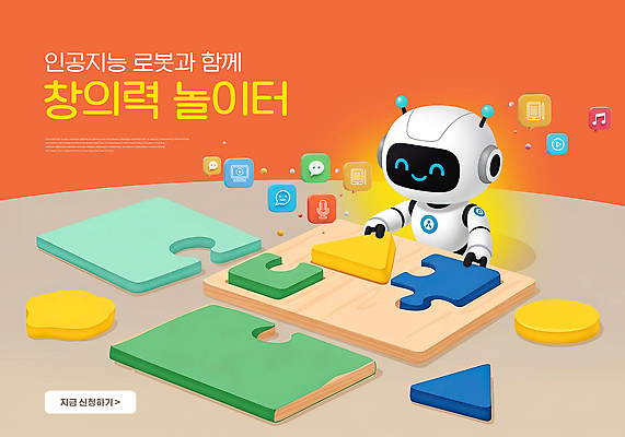 PSD 편집이미지 교육 컬러 조각 모션 놀이 탁자 기술 학습 작업 퍼즐 집중 로봇 즐거움 창의력 AI_인공지능 이미지편집 감정 가구 컨셉 파일형식