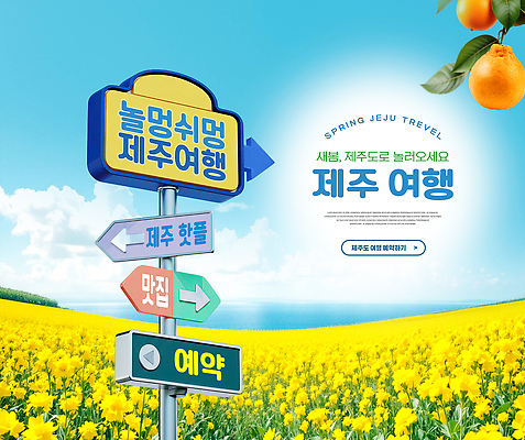 PSD 편집이미지 여행 자연 하늘 안내 풍경 일상 제주도 노란색 봄 표지판 방향 유채 지역 예약 이미지편집 계절 꽃 컬러 한국 알림판 라이프 생태계 파일형식