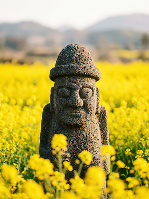 JPG 편집이미지 외관 여행 꽃밭 자연 산 풍경 여름 조각상 제주도 노란색 촬영 더위 돌하르방 유채 기념물 편집실사 계절 꽃 컬러 날씨 한국 조형물 CG 생태계 파일형식