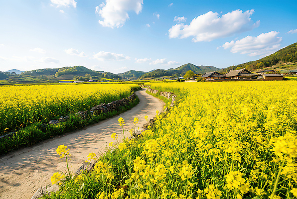 JPG 편집이미지 꽃 길 여행 꽃밭 자연 하늘 풍경 초원 일상 농가 농촌 유채 논길 편집실사 AI포토 AI콘텐츠 식물 논 라이프 농장 시골 CG 생태계 파일형식