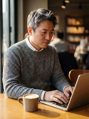 JPG 편집이미지 손 남자 커피 탁자 잔 여러명 노트북 컴퓨터 카페 도시 작업 집중 오후 의료성형뷰티 차분 편집실사 AI인물포토 AI콘텐츠 식기 음료 가구 다수 컨셉 사람 신체부위 전자제품 상점 CG 파일형식 AI포토