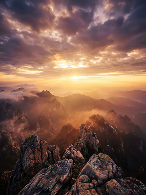 JPG 편집이미지 컬러 자연 하늘 산 거리 풍경 빛 태양 일출 안개 대기 높이 편집실사 AI포토 AI콘텐츠 자연요소 날씨 노을 CG 생태계 파일형식