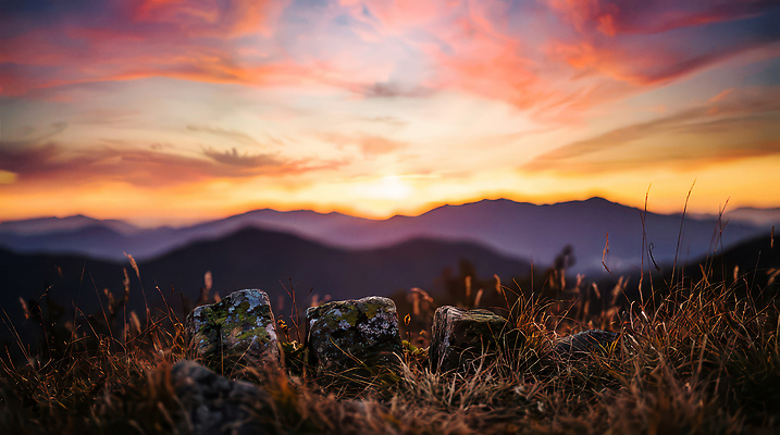 JPG 편집이미지 자연 하늘 산 풍경 태양 고요 일몰 저녁 숲 땅 편집실사 AI포토 AI콘텐츠 자연요소 노을 야간 CG 생태계 파일형식