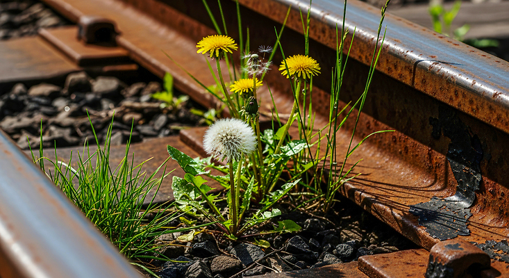 JPG 식물 편집이미지 자연 바람 풍경 햇빛 환경 기찻길 성장 조약돌 민들레 편집실사 AI포토 AI콘텐츠 자연요소 꽃 날씨 태양 돌_바위 CG 생태계 파일형식