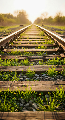 JPG 식물 편집이미지 여행 자연 아침 풍경 햇빛 산책 기찻길 기차 성장 돌_바위 저녁 선로 편집실사 AI포토 AI콘텐츠 주간 육상교통 휴식 대중교통 태양 야간 CG 생태계 파일형식