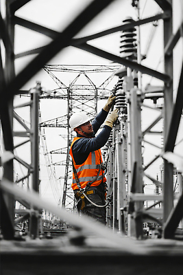 JPG 편집이미지 산업 안전 장비 전선 조끼 작업 기술자 전기에너지 헬멧 설비 송전탑 설치 편집실사 AI인물포토 AI콘텐츠 직업 탑 외투 에너지 보호장비 CG 시설 파일형식 AI포토