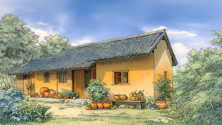 JPG 나무 식물 외관 화분 일러스트 자연 주택 잔디 건물 햇빛 정원 공간 농촌 시골 구출 배열 오브젝트 조경 국내일러스트 AI일러스트 AI콘텐츠 건축물 태양 도움 생태계 파일형식