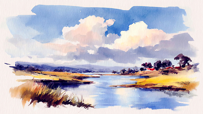 JPG 나무 예술 컬러 일러스트 자연 하늘 바람 수채화 물줄기 미술 풍경 물 여름 강 흐름 시골 숲 그림 풍경화 국내일러스트 AI일러스트 AI콘텐츠 자연요소 식물 계절 컨셉 날씨 문화예술 생태계 파일형식