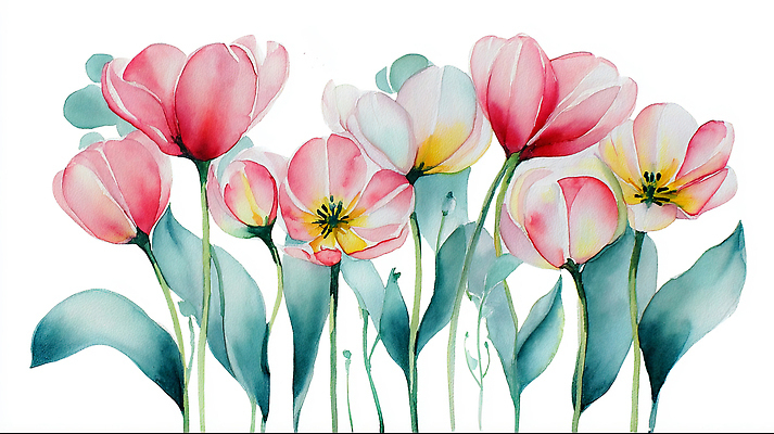 JPG 식물 디자인 꽃 예술 컬러 백그라운드 잎 일러스트 자연 수채화 풍경 여름 봄 튤립 성장 그림 화사함 조화 만개 뷰티풀 보테니컬아트 국내일러스트 AI일러스트 AI콘텐츠 계절 컨셉 생태계 파일형식
