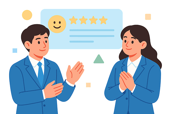 손 여자 남자 감정 일러스트 비즈니스 회의 협력 직장 대화 웃음 구직 표현 분위기 평가 소통 별점 의사소통 피드백 대면 상호작용 국내일러스트 AI파일 컨셉 회사 표정 말하기 사람 신체부위 점수 파일형식 벡터