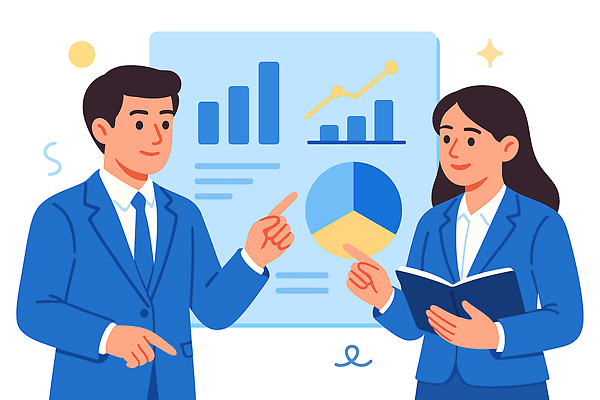 여자 남자 일러스트 비즈니스 통계 회의 그래프 협력 아이디어 대화 정장 사무실 자료 구직 프레젠테이션 분석 전략 이익 서류판 지표 국내일러스트 AI파일 옷 컨셉 말하기 사람 사무용품 파일형식 벡터