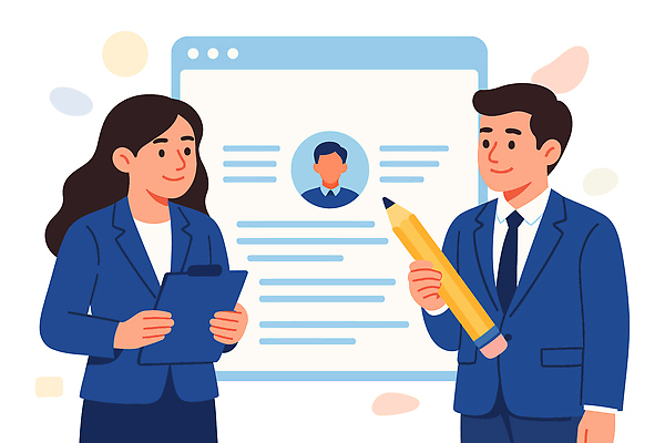 여자 교육 남자 일러스트 회사 비즈니스 직장 이야기 대화 연필 구직 작업 체험 선택 준비 상담 면접 문서 평가 이력서 지원 국내일러스트 AI파일 컨셉 학용품 말하기 사람 필기구 파일형식 벡터