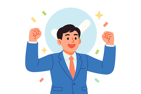 남자 행복 포즈 백그라운드 일러스트 비즈니스 성공 표정 정장 장식 사무실 주먹 기쁨 만남 구직 표현 작업 자신감 밝은색 국내일러스트 AI파일 옷 감정 컨셉 모션 사람 파일형식 벡터