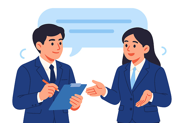 옷 여자 남자 일러스트 비즈니스 회의 아이디어 직장 대화 사람 정보 구직 관찰 메모지 업무 질문 분석 의견 소통 답변 서류판 필요 국내일러스트 AI파일 컨셉 회사 모션 말하기 사무용품 작업 파일형식 벡터