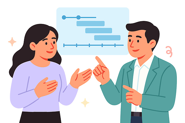 여자 남자 일러스트 회의 그래프 협력 이야기 대화 사무실 표현 업무 계획 고객 프레젠테이션 분석 의견 소통 전문 국내일러스트 AI파일 컨셉 비즈니스 말하기 사람 작업 파일형식 벡터