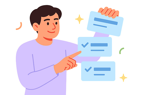 남자 일러스트 손가락 모션 표시 사람 그래픽 정보 가리킴 세개 신용카드 계획 수집 체크표시 확인 정리 국내일러스트 AI파일 손 컨셉 3 손짓 금융 파일형식 벡터