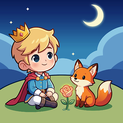동물 캐릭터 꽃 별 음악 일러스트 자연 하늘 동화 이야기 웃음 친구 로맨틱 도전 게임 여우 교감 어린왕자 왕자 환상 국내일러스트 AI파일 자연요소 식물 컨셉 포유류 관계 놀이 문화예술 표정 생태계 파일형식 벡터