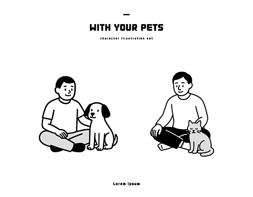 동물 감정 포유류 관계 모션 사람 내부 건물 반려동물 개 파일형식 벡터 강아지 고양이 남자 앉기 놀이 연결 캐릭터 행복 사랑 주택 가족 친구 즐거움 환경 실내 일러스트 국내일러스트 AI파일