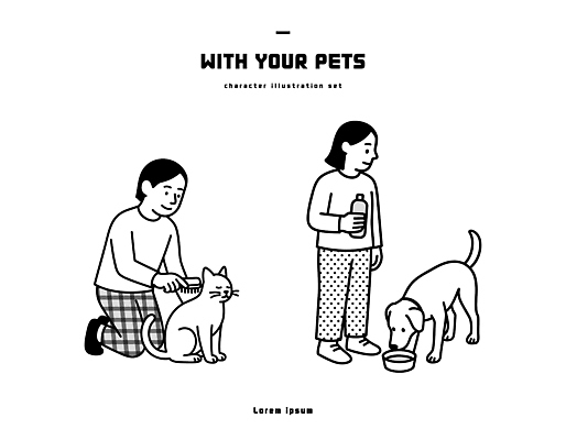 동물 캐릭터 행복 실루엣 음식 일러스트 관계 모션 사람 일상 친구 반려동물 사각형 고양이 시간 개 먹이 빗질 보살핌 국내일러스트 AI파일 도형 감정 포유류 촬영기법 라이프 파일형식 벡터