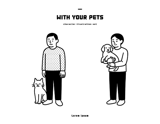동물 캐릭터 공원 포즈 일러스트 모션 함께함 사람 일상 친구 반려동물 귀여움 고양이 개 강아지 교감 국내일러스트 AI파일 공공시설 컨셉 포유류 관계 라이프 파일형식 벡터