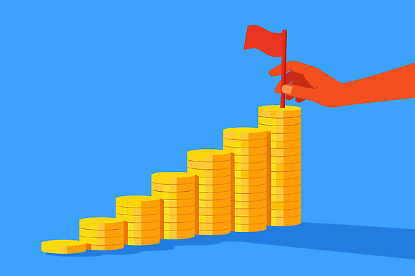 손 상징 일러스트 성공 금융 경제 계단 동전 성장 깃발 재산 목표 가격 기회 투자 상승 수익 자산관리 재정 국내일러스트 AI파일 컨셉 돈 비즈니스 신체부위 파일형식 벡터